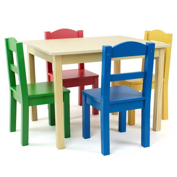 Humble Crew Primary 5-Piece Kids Natural Table and Chair Set