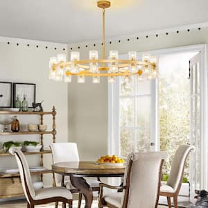 36-Light Gold Round Chandelier, 36 in. Modern K9 Crystal Chandelier for Dining Room, Living Room, Foyer