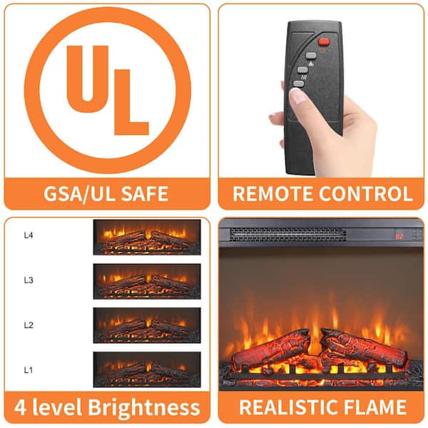 23 in. W x 17.5 in. H 400 sq. ft. Electric Fireplace Insert with Realistic Flame, Overheating Protection, Remote Control
