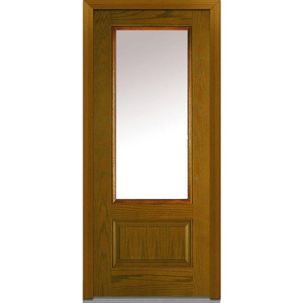 MMI Door 36 in. x 80 in. Left-Hand Inswing 3/4-Lite Clear 1-Panel Classic Stained Fiberglass Oak Prehung Front Door