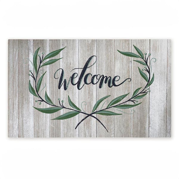 Welcome Over Rustic Shiplap Beige 18 in. x 30 in. Polyester Non-Slip Outdoor Door Mat