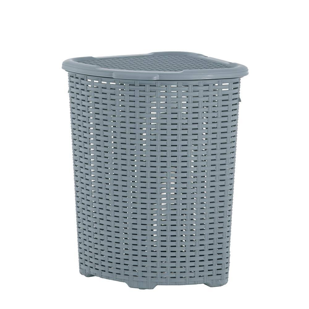 SUPERIO Superior Gray Wicker Corner Hamper with Indoor 566 - The Home Depot