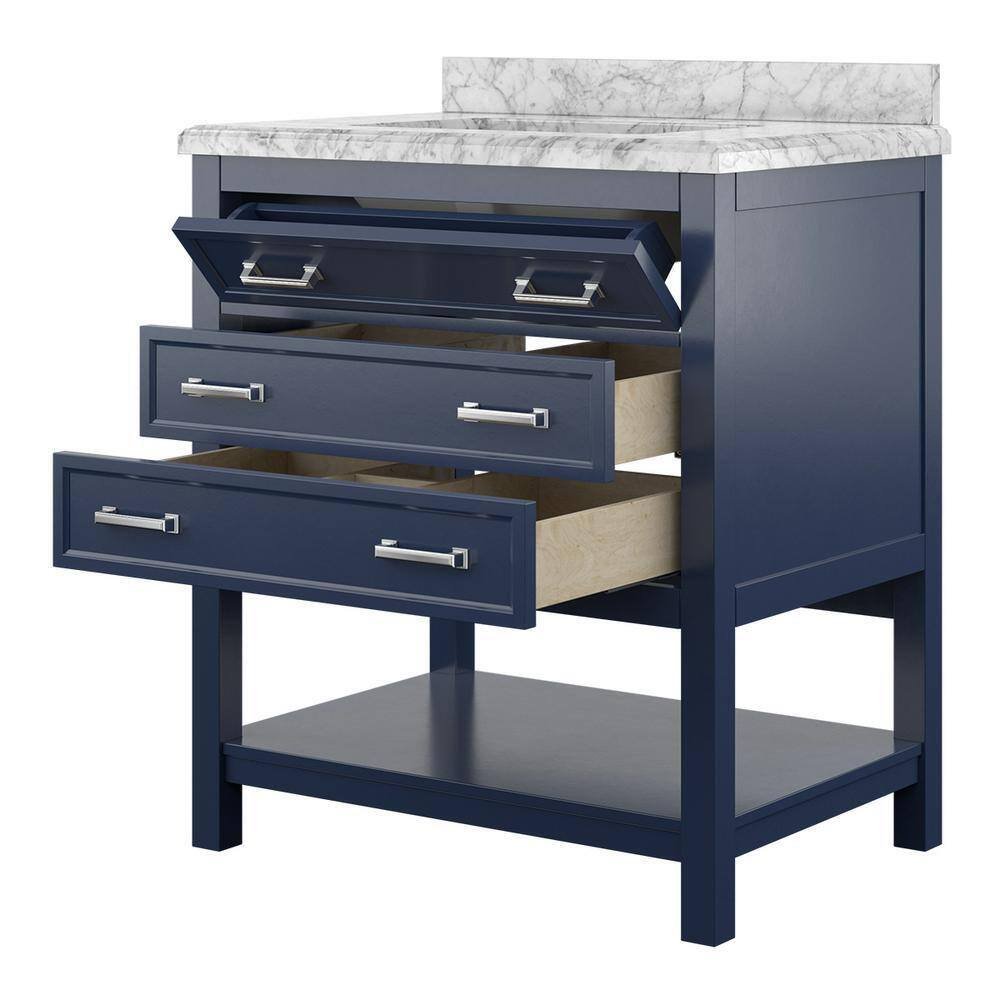 Blue Pine Wood Single Sink Bathroom Vanity with Marble Top