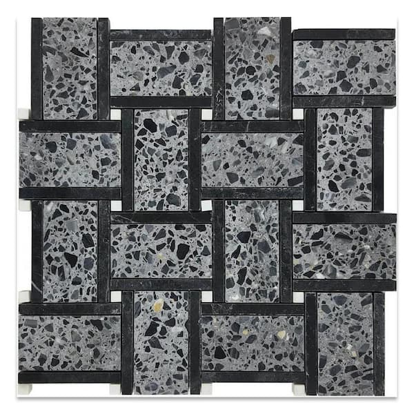Stellare 4 in. x 5 in. Honed Charcoal Gray-Black Terrazzo Marble Mosaic Wall and Floor Tile Sample