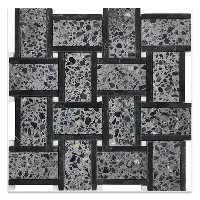 Stellare 12 in. x 12 in. Honed Charcoal Gray-Black Terrazzo Marble Mosaic Wall and Floor Tile (5.08 sq ft/case)-5 Pack
