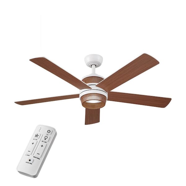 Hampton Bay Tonham 52 in. White Changing Integrated LED Indoor Matte White Ceiling Fan with Remote Control Included