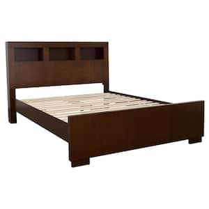 Jessica Brown Wood Frame Queen Platform Bed with Storage Headboard