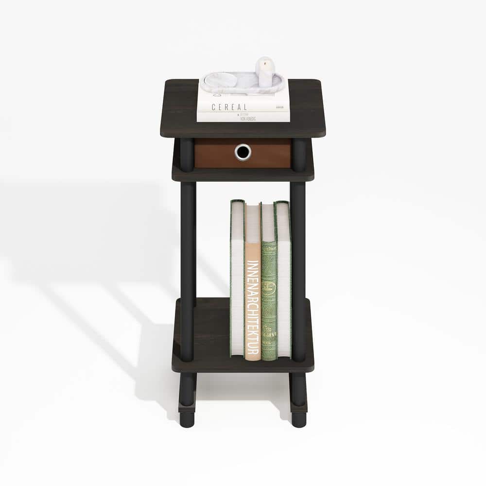 Espresso Wood and Metal Square End Table with Storage