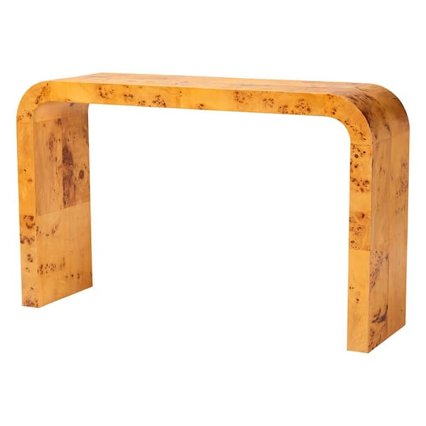 Revelle 51.2 in. Light Mappa Real Burl Rectangle Wood Console Table