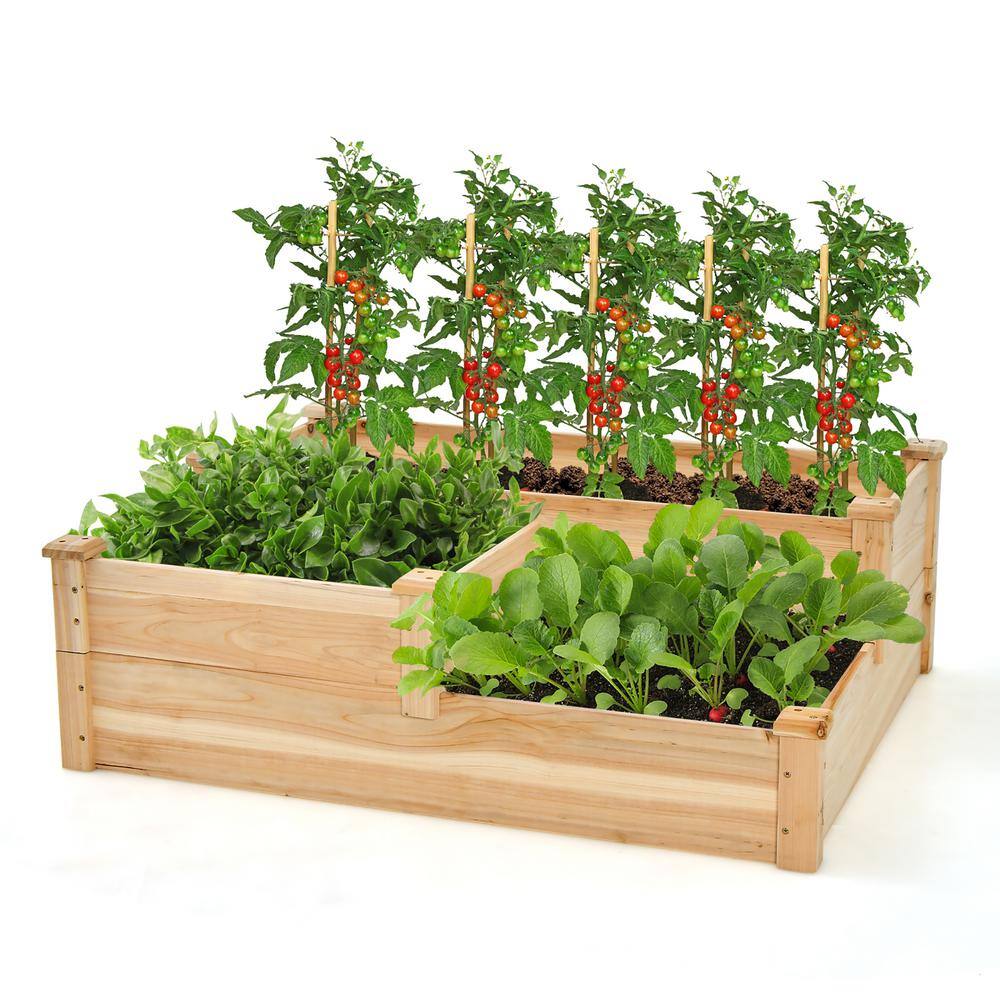 Costway 3Tier Wood Outdoor Raised Garden Bed Vegetable Planter Box for