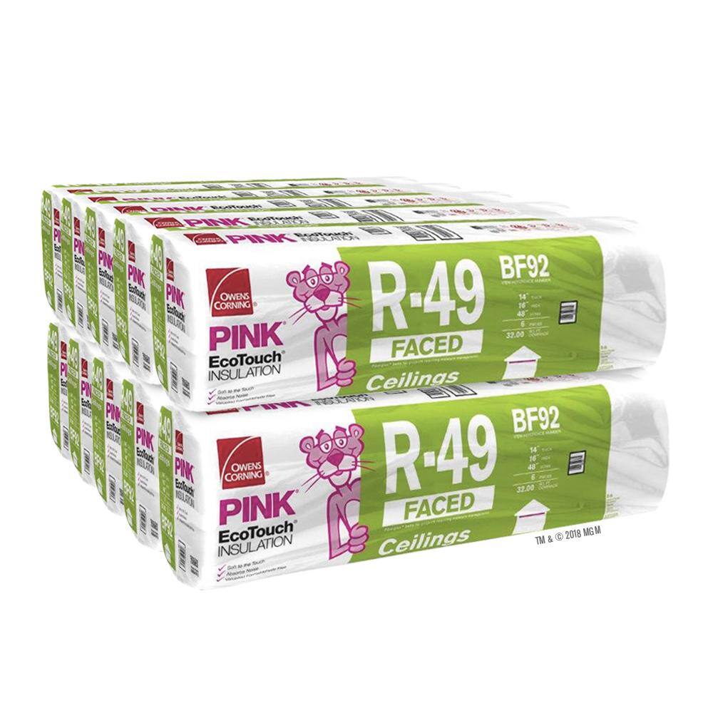 Owens Corning R 49 Pink Kraft Faced Fiberglass Insulation Batt 16 In X 48 In 10 Bags Bf92 The Home Depot