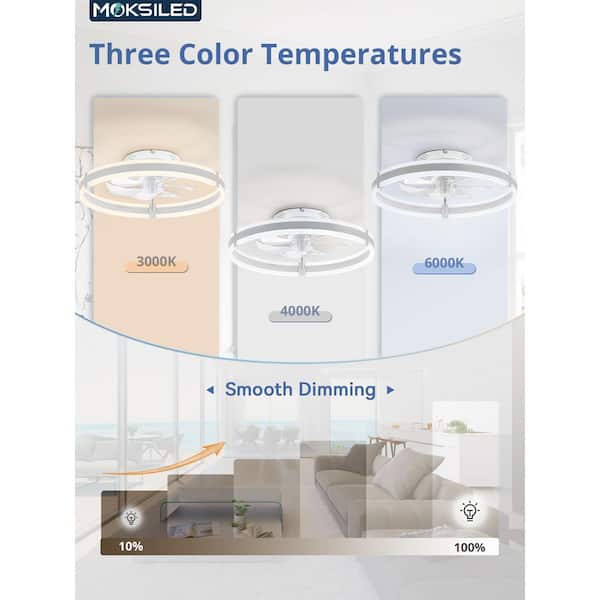 20 in. White Indoor Dimmable LED Fandelier Modern Flush Mount 6-speed Low Profile Ceiling Fan with Lights and Remote