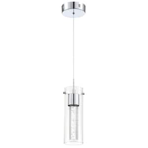 8.5-Watt 11.43 in. H 1 Light Chrome Modern Integrated LED Pendant Light Fixture with Crystal Bubble Glass Shade