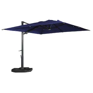 10 x 10 ft. 360° Rotation Square Cantilever Umbrella with Base and LED Light in Navy Blue