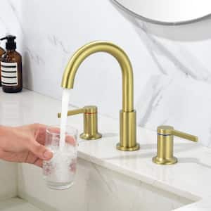 8 in. Widespread Bathroom Faucet 3-Holes Double-Handle Bathroom Faucet in Brushed Gold