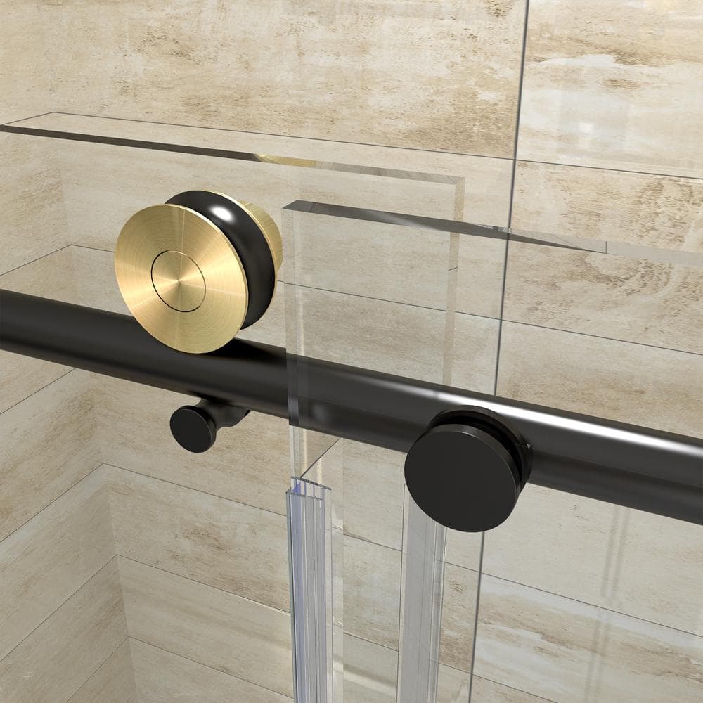 Matte Black Frameless Sliding Shower Door with Clear Glass