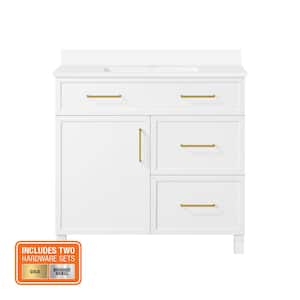 Bilston 36 in. W x 19 in. D x 34 in. H Single Sink Bath Vanity in White with White Engineered Stone Top