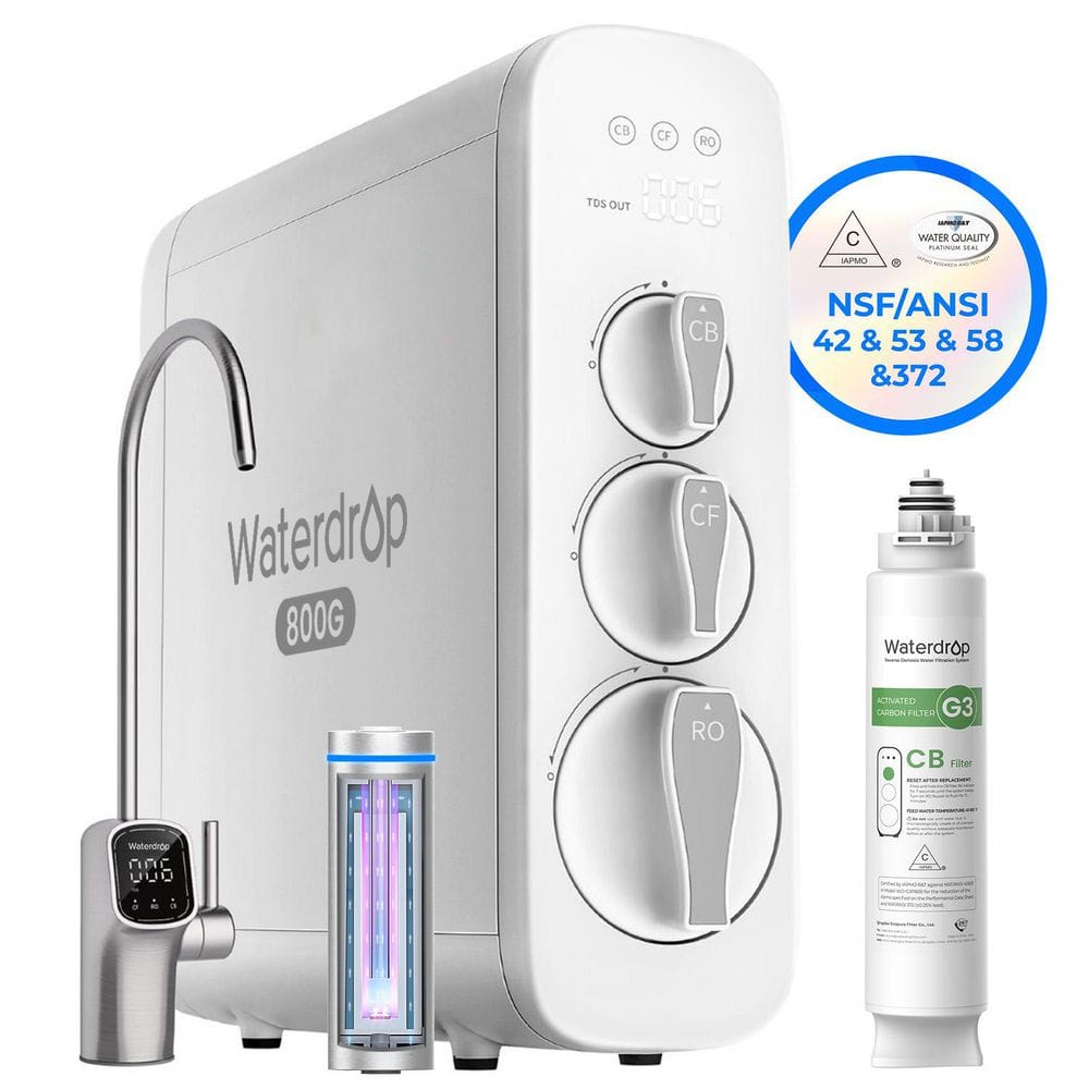 G3P800 Reverse Osmosis System, 800 GPD, NSF/ANSI 42,58,372 Certified, 3:1 Pure to Drain, Tankless, Extra CB Filter