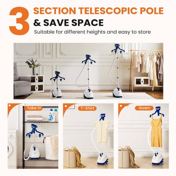 4 Steam Modes Standing Clothes Steamer in Blue with 1.7L Large Capacity Water Tank