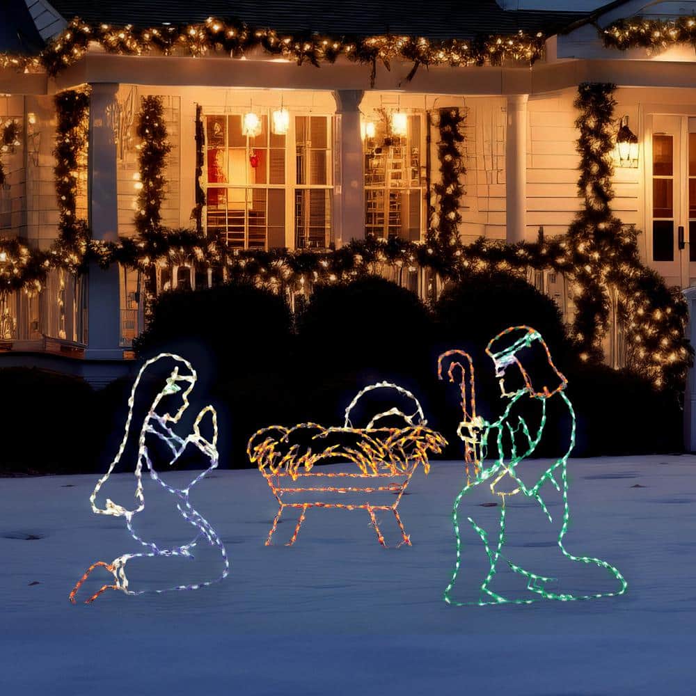 Outdoor Multicolor LED Nativity Set with Powder-Coated Metal Frame