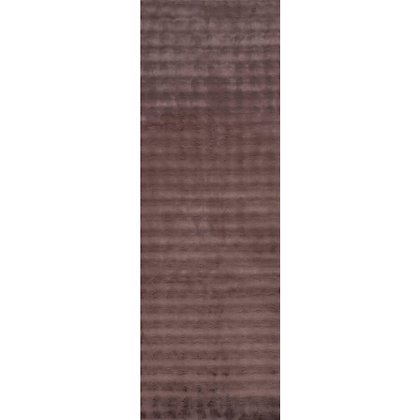 Ivana Checkered Plush Cloud Washable Dark Brown 3 ft. x 8 ft. Indoor Area Rug