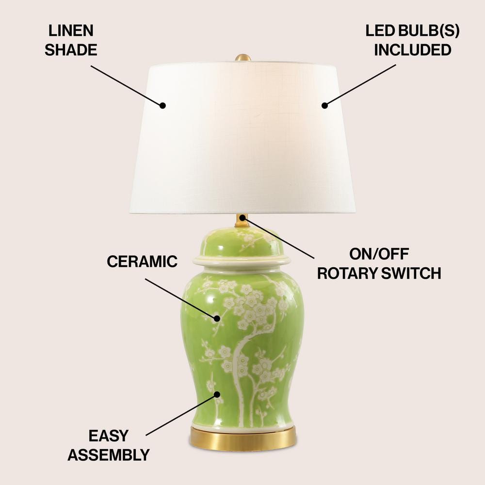 Gracie Green and White Ceramic Ginger Jar LED Table Lamp