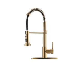 Single Handle Pull Down Sprayer Kitchen Faucet in Polished Gold