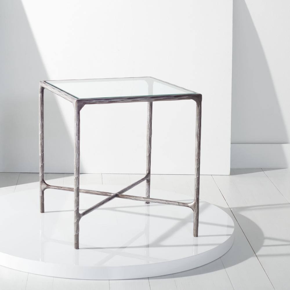 Elegant Jessa 18" Silver Metal and Tempered Glass Square End Table