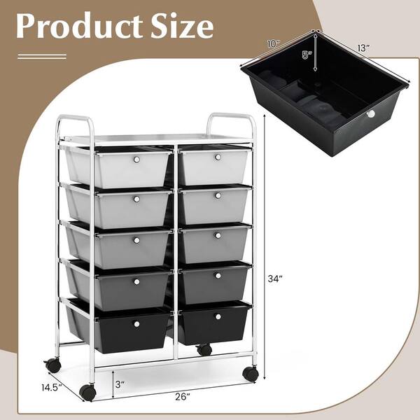 Costway Metal Base with Plastic Metal Top Rolling Kitchen Cart (14.5-in x 25-in x 34.5-in)