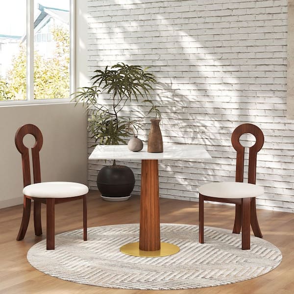 33 in. Modern Square White Sintered Stone Tabletop Dining Table with Solid Wood Pedestal (Seat 2)