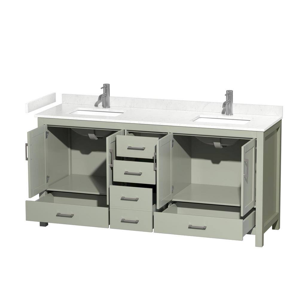 Light Green Freestanding Double Bathroom Vanity with Cultured Marble Top