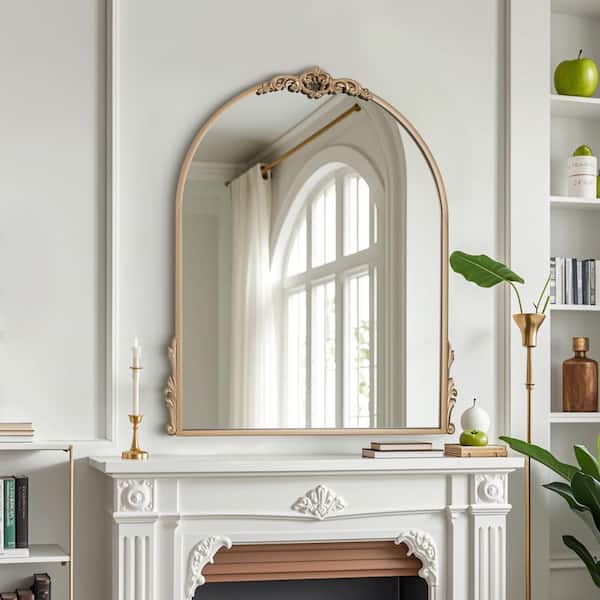 Elevatehome 20 in. W x 26 in. H Modern Gold Arched Framed Accent Dresser Mirror Accent Wall Decorative Mirror