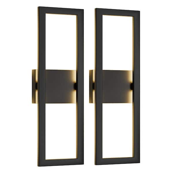 LamQee 22 in. Matte Black LED Outdoor Hardwired Wall Lantern Sconce (2-Pack)