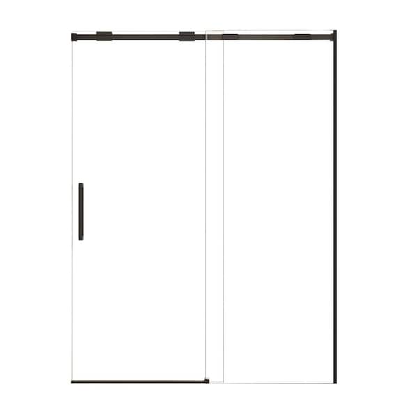60 in. W x 74 in. H Sliding Semi-Frameless Shower Door in Matte Black Finish with Clear Glass