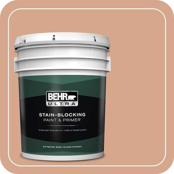 BEHR ULTRA 5 gal. #MQ1-30 Peachy Confection Semi-Gloss Enamel Exterior Paint & Primer