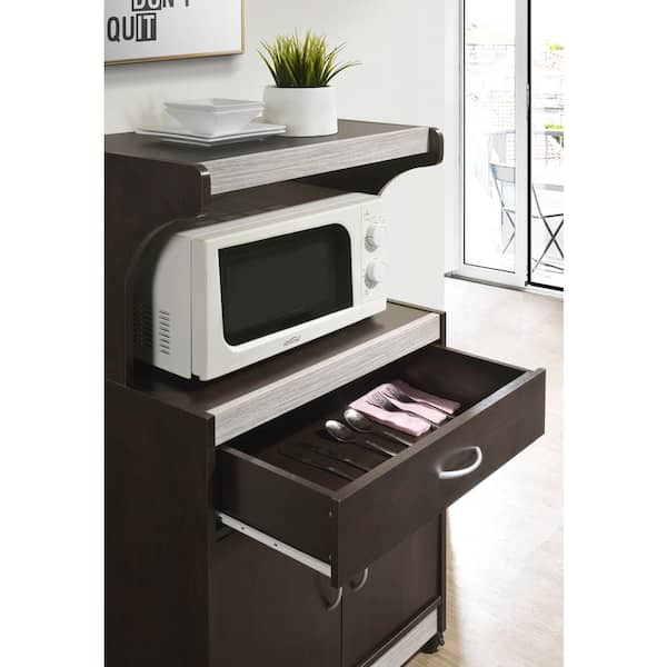 HODEDAH Chocolate-Grey Microwave Cart with Storage HIK72 CHOCO