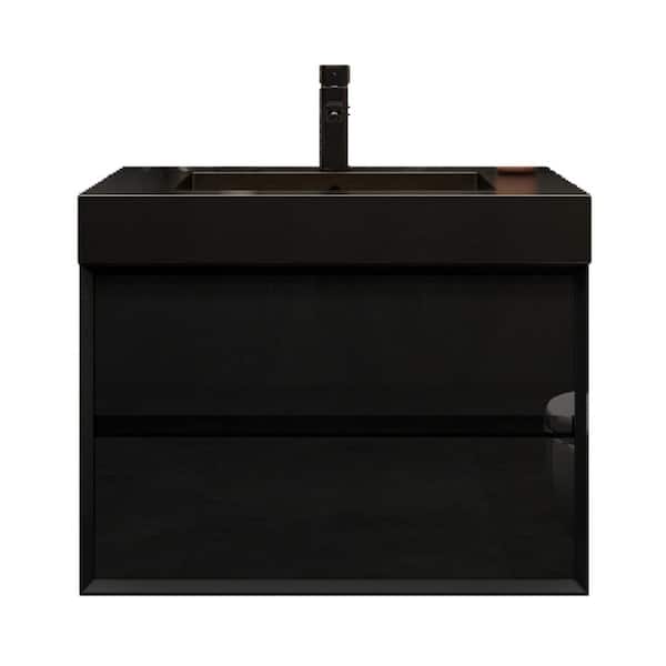MIA 30 in. W x 20 in. D x 24 in. H Single Sink Floating Bath Vanity in Gloss Black with Black Stainless Steel Top