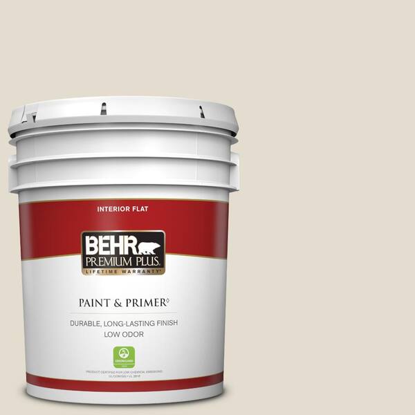 BEHR PREMIUM PLUS 5 gal. #N340-1 Light Granite Flat Low Odor Interior Paint & Primer