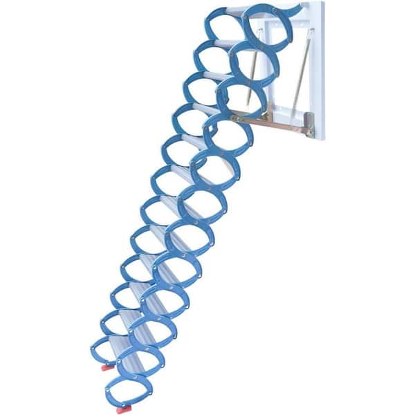 122" H, 12 Steps Aluminum Pull Down Attic Ladder Stair, Wall-Mounted Folding Stair, for Basement, Retractable Handrail