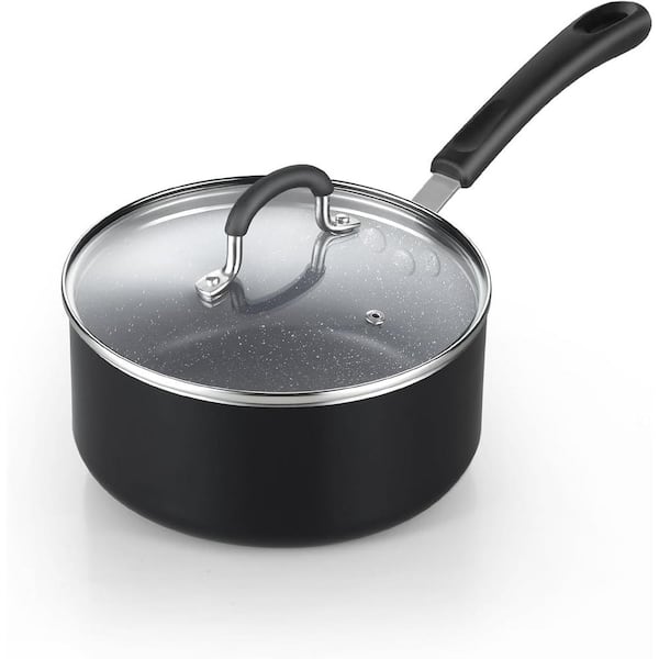 Cook N Home 2-qt. Professional Granite Heavy Gauge Aluminum Nonstick Saucepan with Lid, with Stay-Cool Silicone Handle