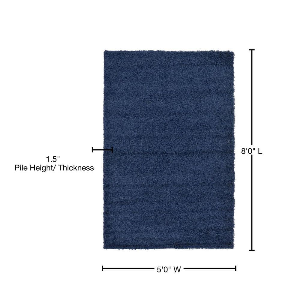 Navy Blue High Pile Shag Rectangular Area Rug