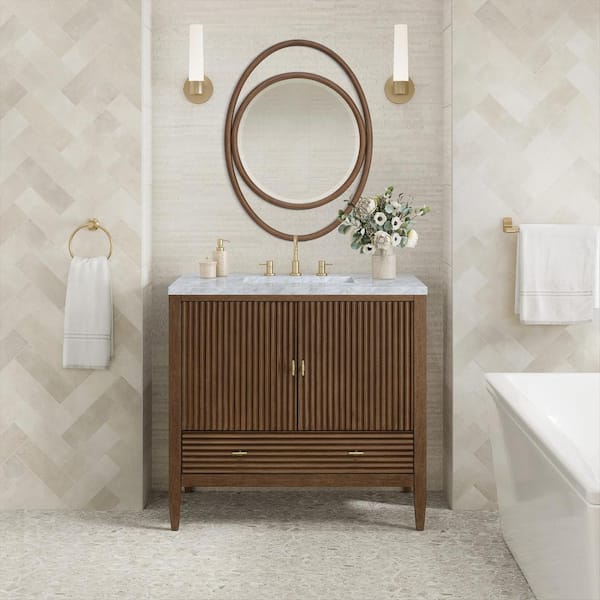 Esca 28.0 in. W x 38.0 in. H Framed Wall Bathroom Vanity Mirror in Mid-Century Walnut