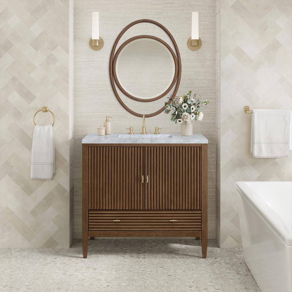 Mid-Century Walnut Oval Wood Framed Mirror, 38 x 28 in