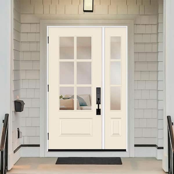 Legacy 49 in. x 80 in. 3/4-6Lite Clear Glass RHOS Primed Linen Finish Fiberglass Prehung Front Door w/10in.SL