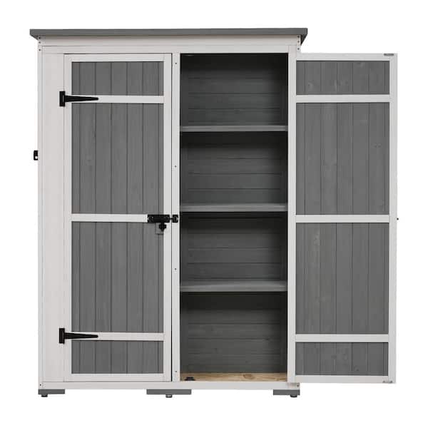 Outdoor 5.5 ft. H x 4.1 ft. W x 1.3 ft. D Gray Wood Storage Shed w/Waterproof Asphalt Roof 4 Lockable Door 5.2 sq. ft.