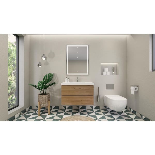 Moreno Bath Bohemia 35.5 in. W x 19.75 in. D x 22.5 in. H Bath Vanity in Nature Oak with White Acrylic Vanity Top