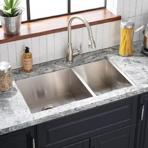 Sitka 33 in. Drop-In/Undermount Double Bowl 16 Gaige Stainless Steel Kitchen Sink with Knock Out Holes