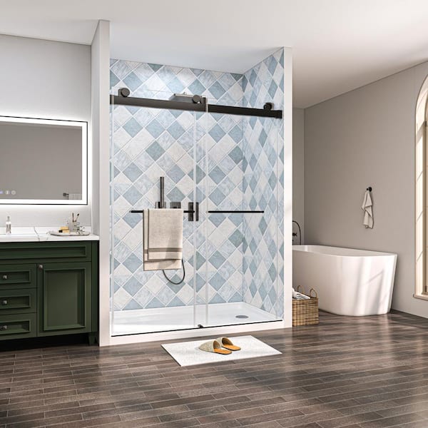 58 in.-60 in. W x 76 in. H Sliding Frameless Shower Door in Matte Black with Clear Glass