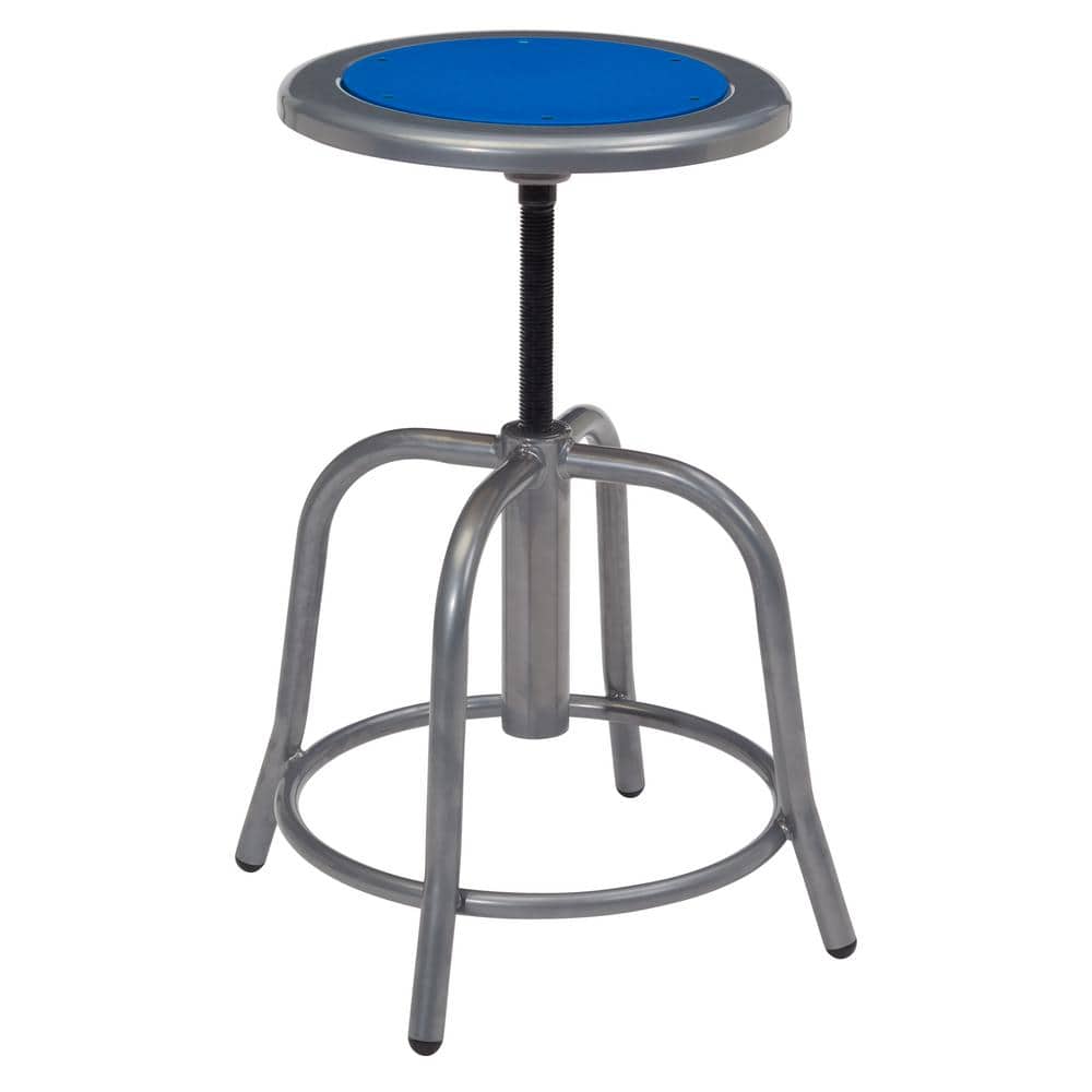Adjustable Height Swivel Stool with Persian Blue Seat and Gray Metal Frame