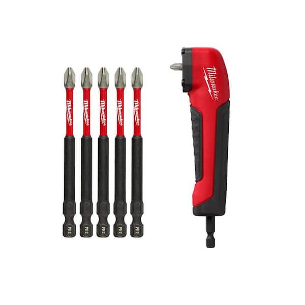 Milwaukee SHOCKWAVE Impact Duty 3-1/2 in. #2 Philips Screwdriver Bit (5-Pack) With Right Angle Drill Adapter